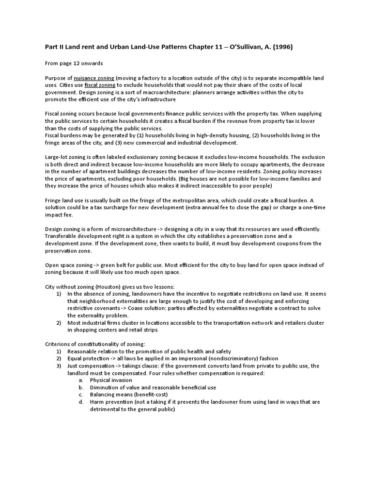 Part II Land Rent and Urban LandUse Patterns Chapter 11 O'Sullivan