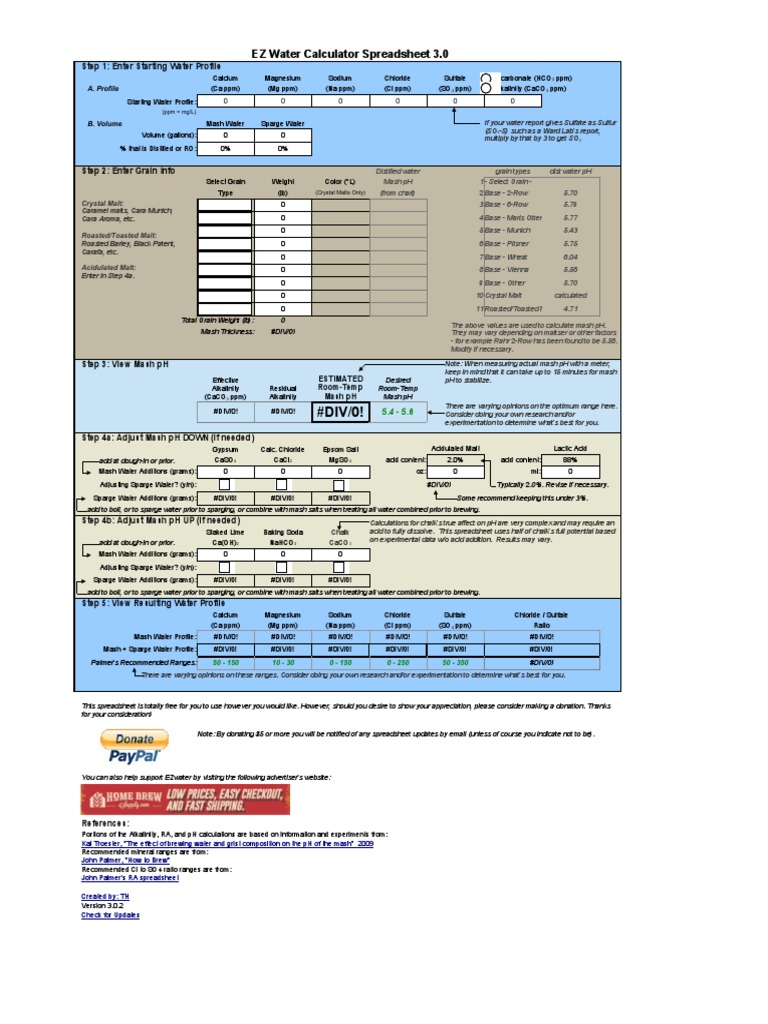 EZ Water Calculator 3.0 Guide | PDF | Ph | Calcium