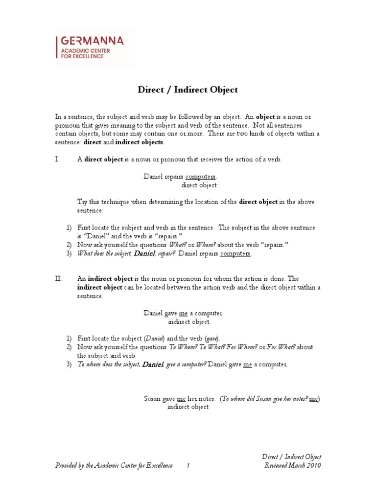 Understanding Direct and Indirect Objects | PDF | Verb | Subject (Grammar)