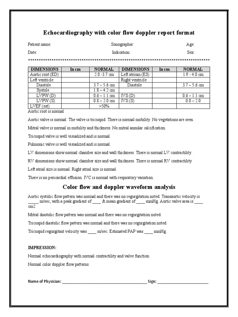 Normal Echocardiography Report Summary | PDF | Art | Wellness