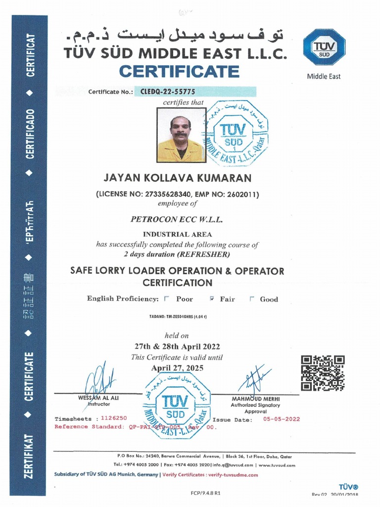 Operator 1 TPI Certificate PDF Operator 1 TPI Certificate PDF