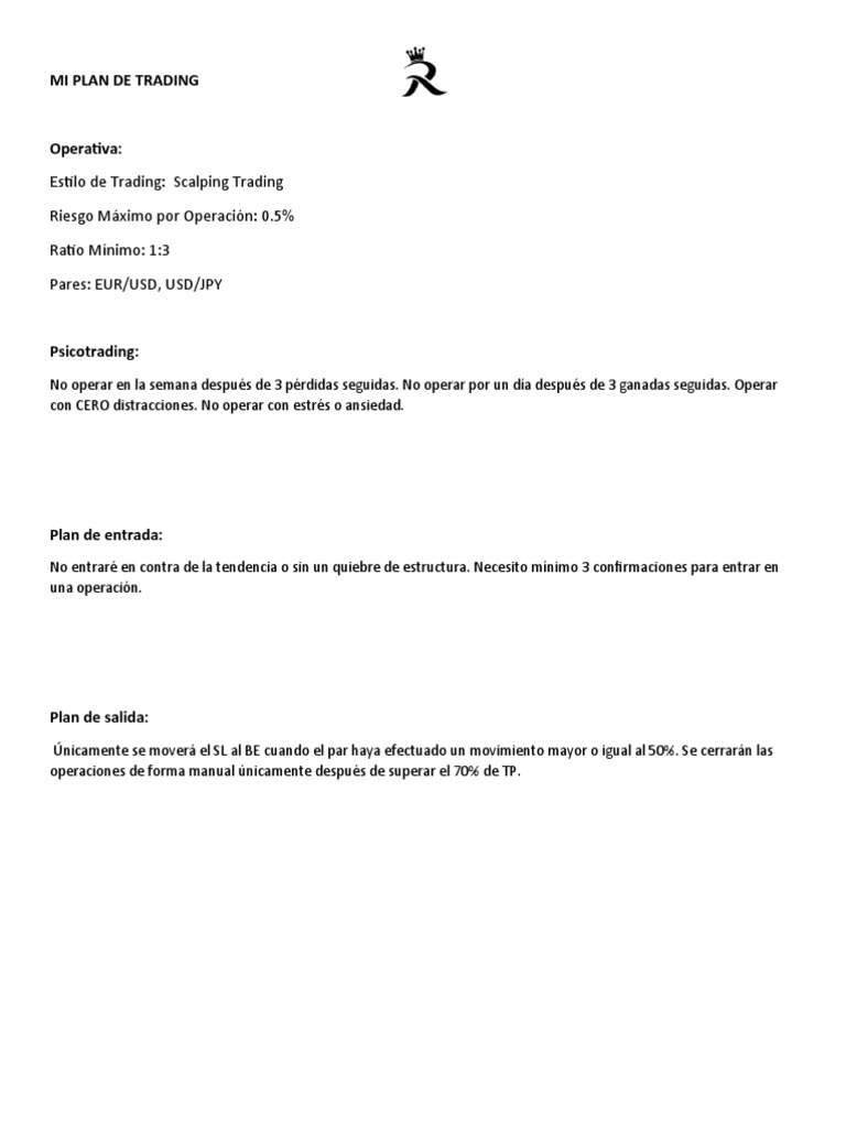 Mi Plan De Trading Pdf Comerciante Finanzas Economias