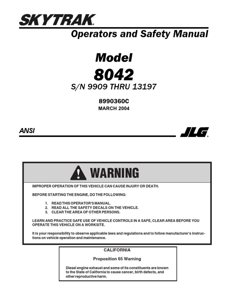 Skytrak Operators & Safety Manual 8990360C | PDF | Vehicles | Manual ...
