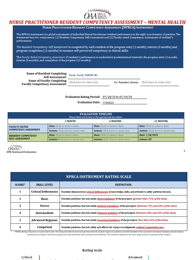 NP Resident NURSE PRACTITIONER RESIDENT COMPETENCY ASSESSMENT - MENTAL ...