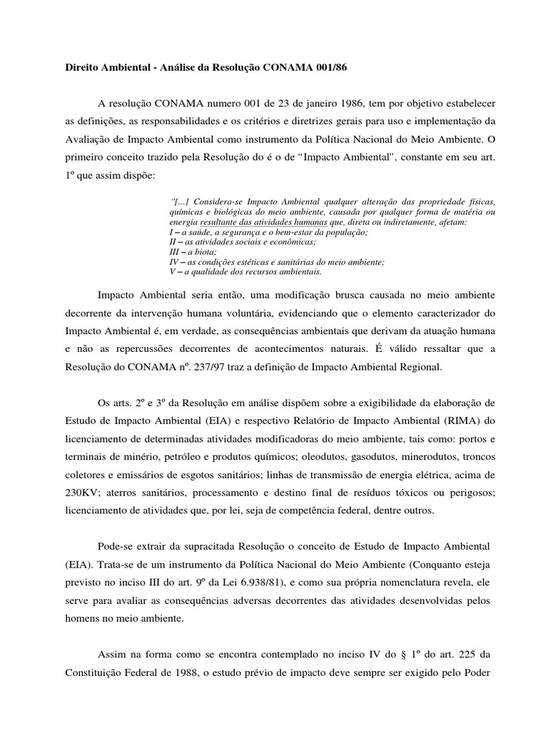 Análise da Resolução CONAMA 001/86 | PDF