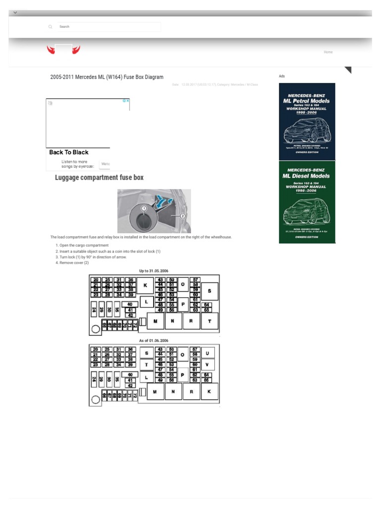 '05-'11 Mercedes ML-Class (W164) Fuse Box Diagram | PDF | Electrical