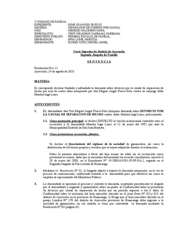 Sentencia de Divorcio | PDF