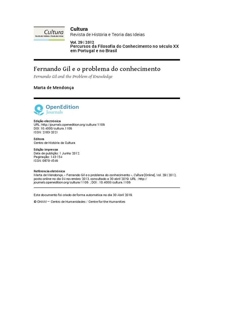 Fernando Gil e a Compreensão do Conhecimento | PDF