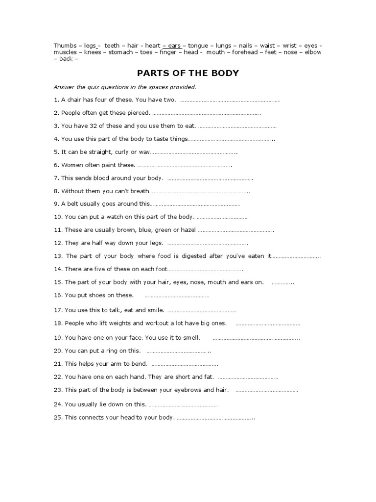 Exercises Parts of The Body PDF