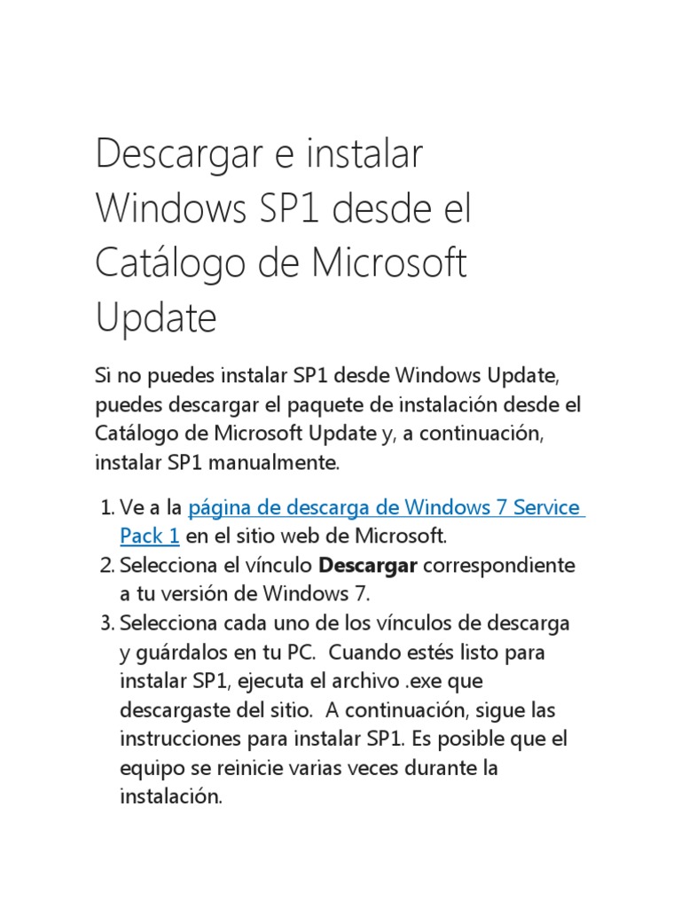 Descargar e Instalar Windows SP1 Desde El Catálogo de Microsoft Update ...