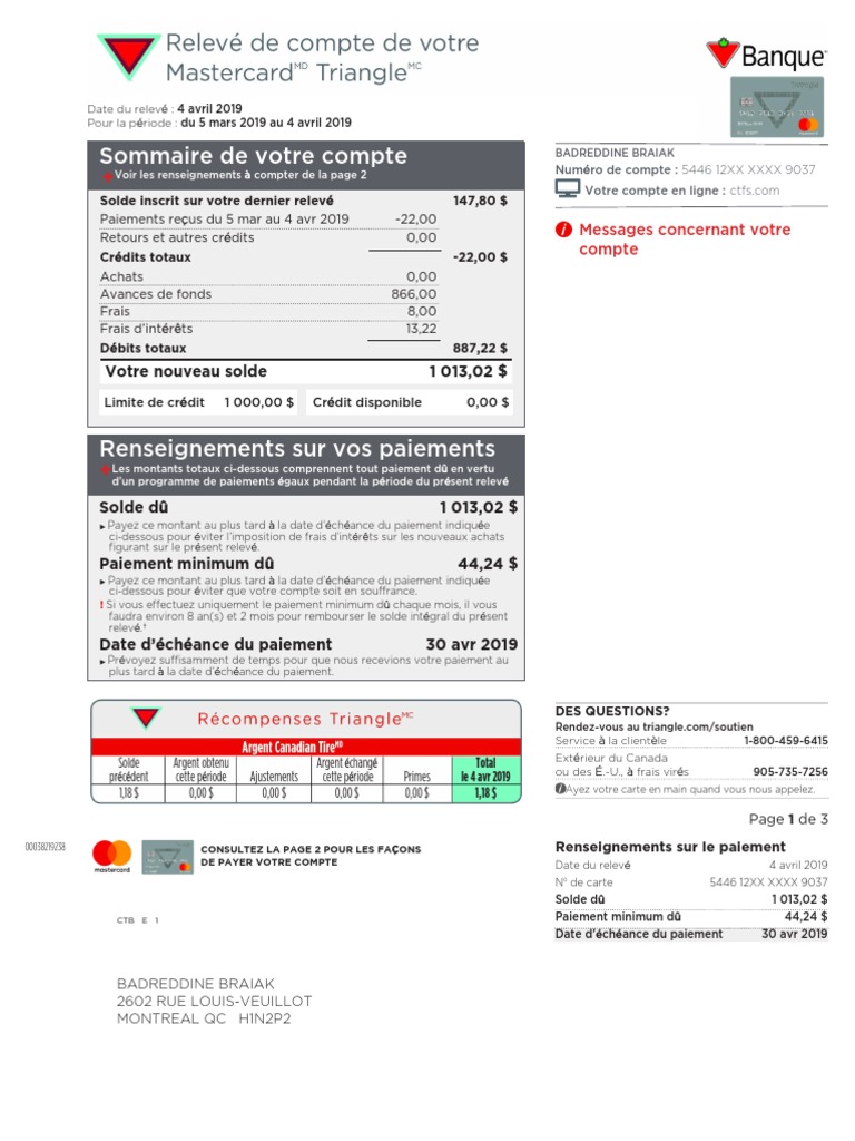 Relevé de compte Mastercard Triangle | PDF | Crédit | Finance et ...