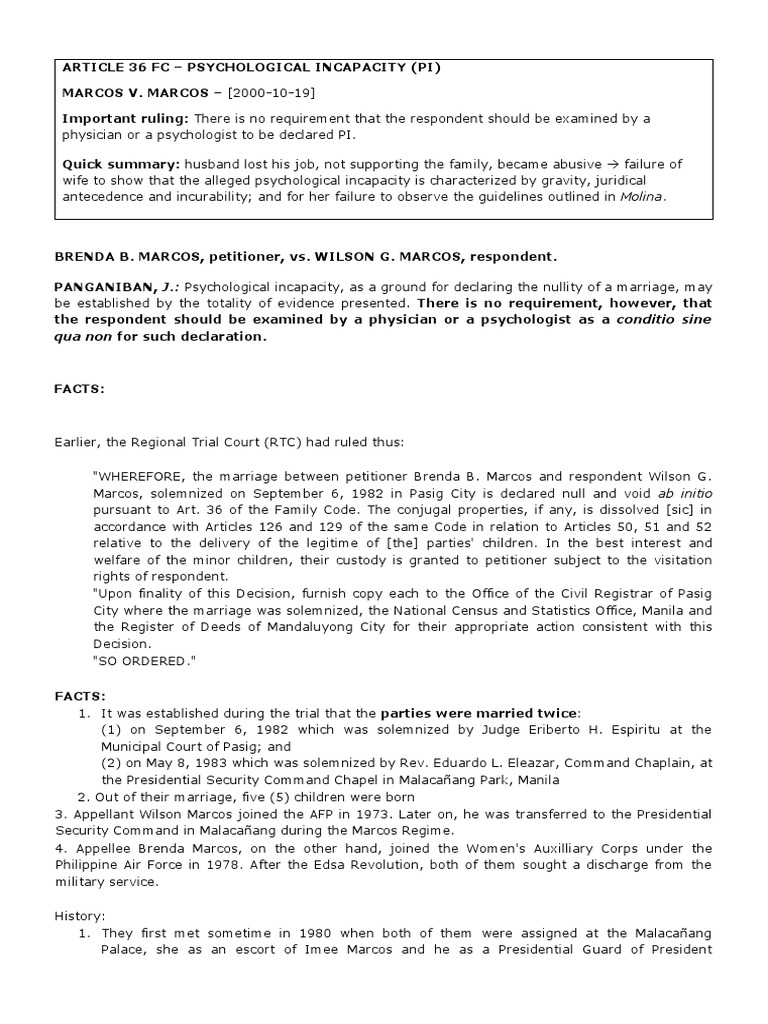 Marcos Vs Marcos PDF Marriage Mental Disorder