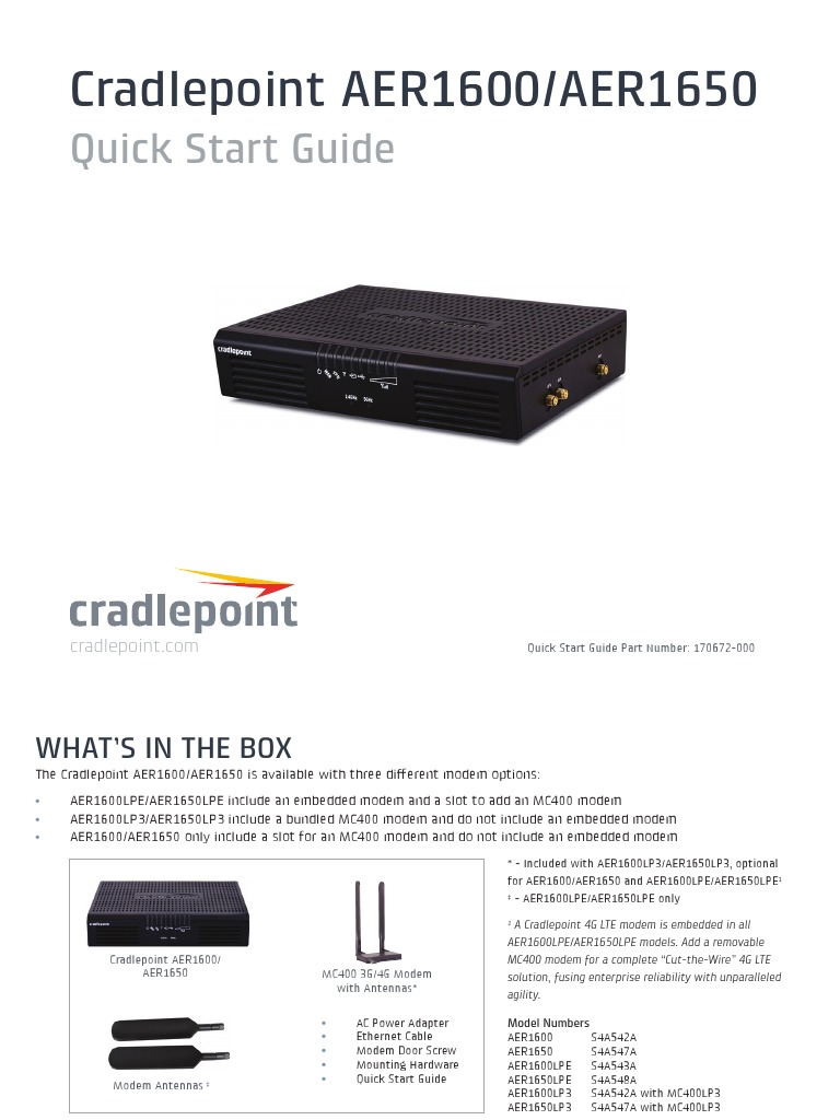 Cradlepoint Aer1600 QSG 090215 | PDF