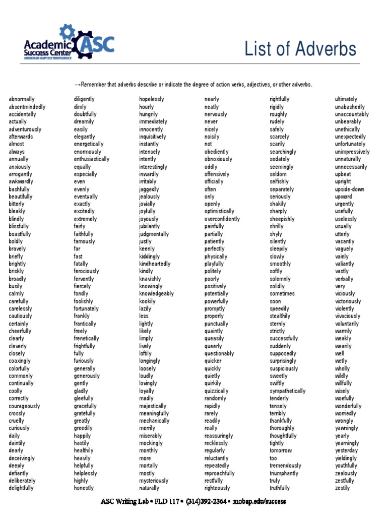 Comprehensive Adverb List in English | PDF | Grammar | Syntactic ...