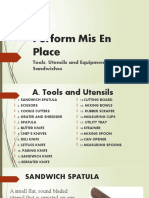 Perform Mis en Place: Tools, Utensils and Equipment in Preparing Sandwiches