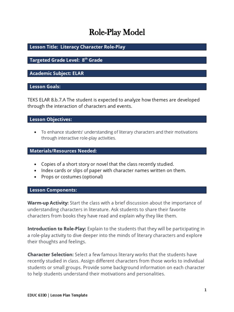 Role Play Lesson Plan PDF