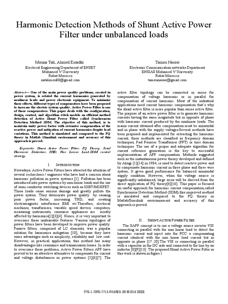 Harmonic Detection in Shunt Power Filters | PDF | Ac Power | Computer ...