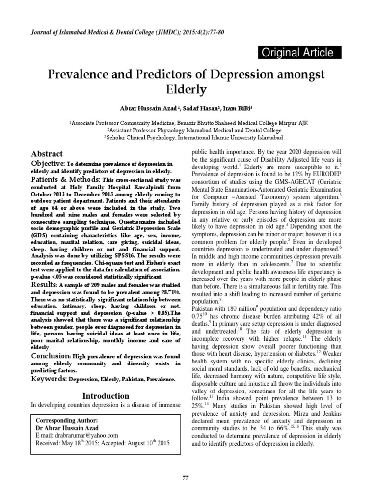Depression Prevalence in Elderly Study | PDF | Self-Improvement