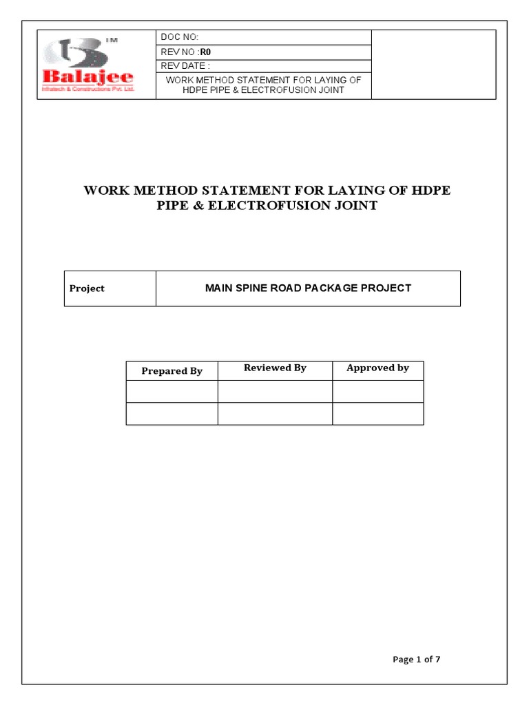 MS For HDPE Pipes Laying Activity PDF Pipe (Fluid Conveyance) Welding
