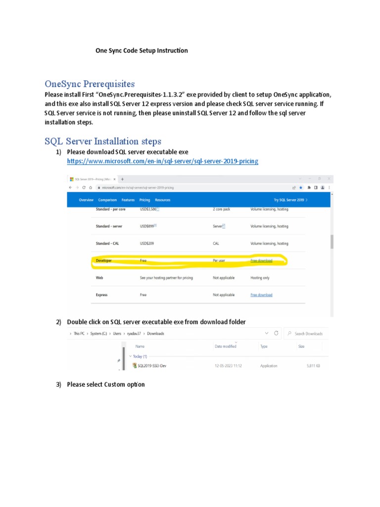 SQL Server Installtion and OneSync Code Setup Guide (E) | PDF ...