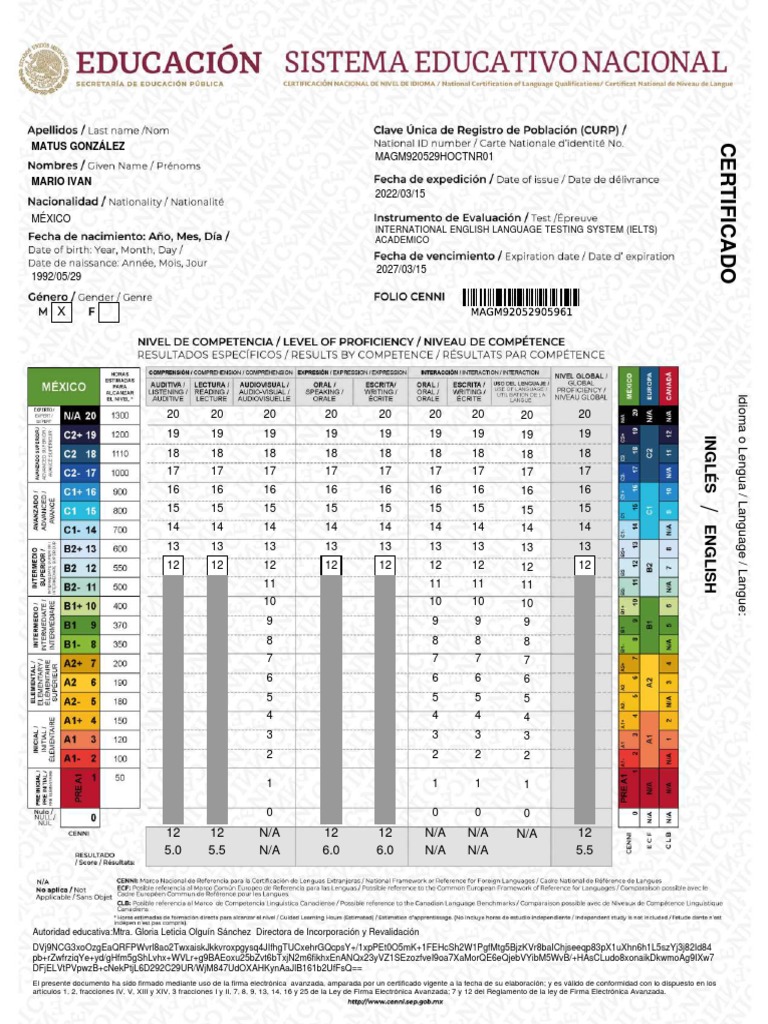 Certificado CENNI de Inglés 2009 | PDF