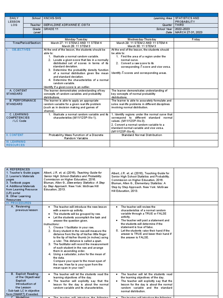 Lesson 4 And 5 Normal Random Variable And Standard Scores And The