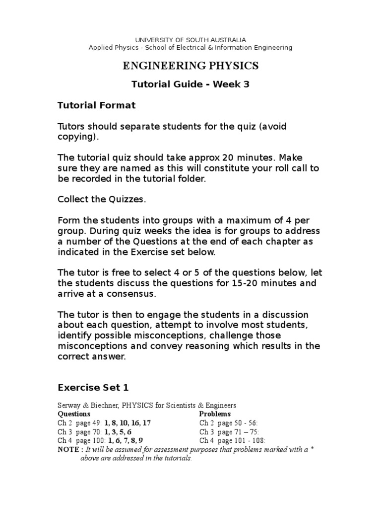 Week 3 Engineering Physics Tutorial Guide | PDF