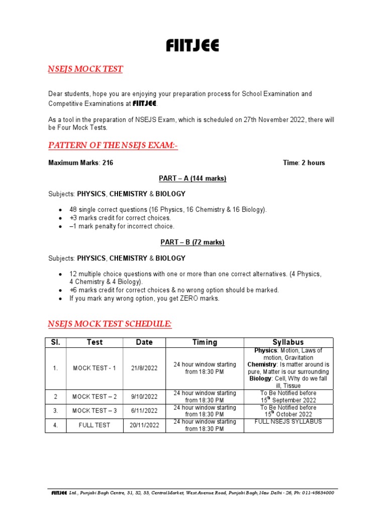 Nsejs Mock Test Student Notice | PDF | Physics | Multiple Choice