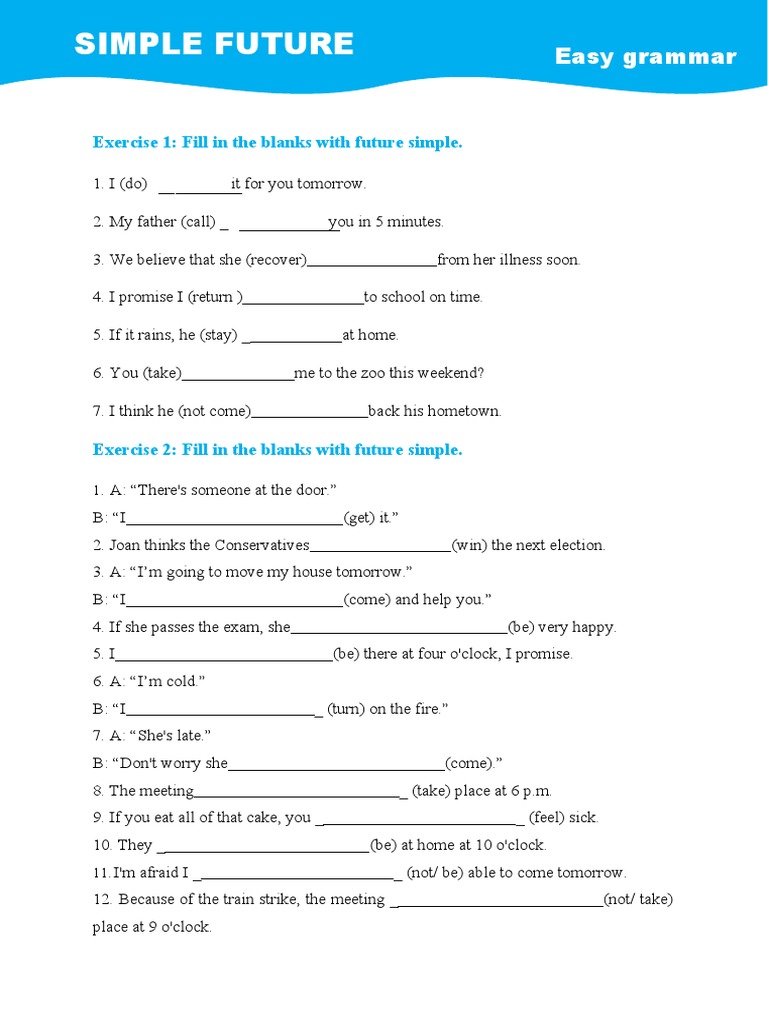 Future Simple Worksheet 2 PDF