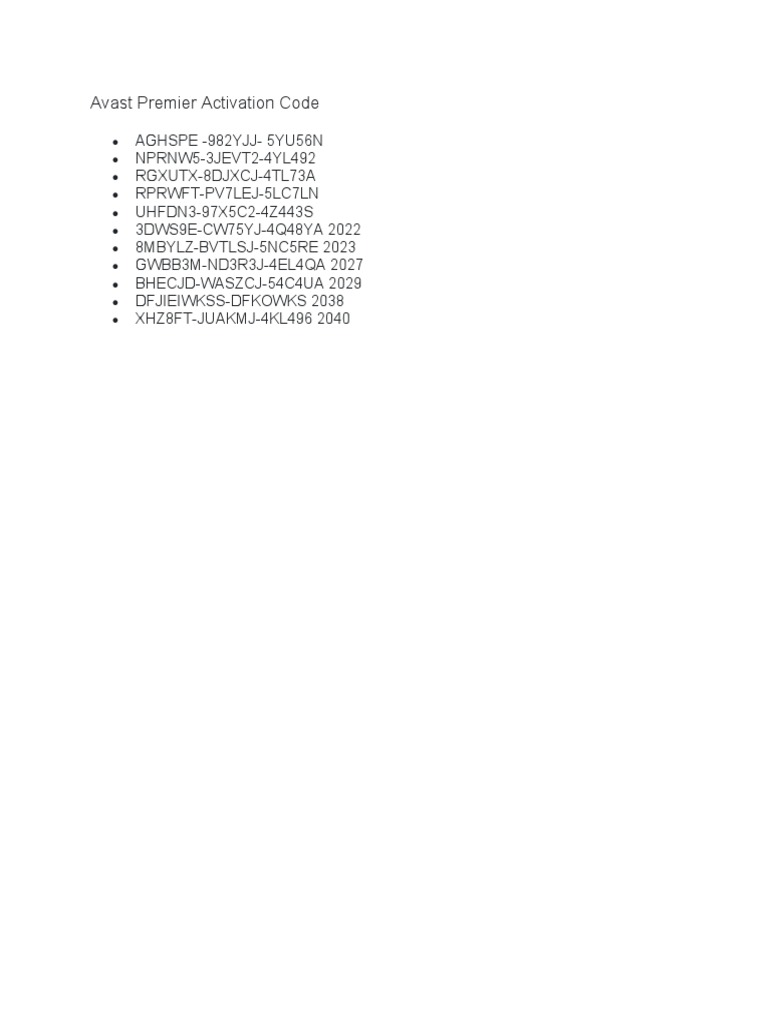 Avast Premier Activation Codes List | PDF