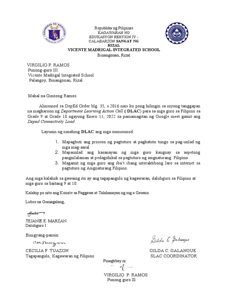 DLAC2 Memo With Matrix and Committee | PDF