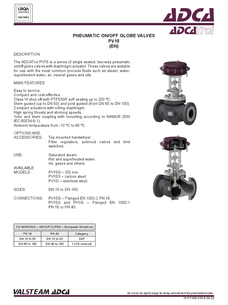 PV15 Pneumatic Valve Installation Guide | PDF | Valve | Mechanical ...