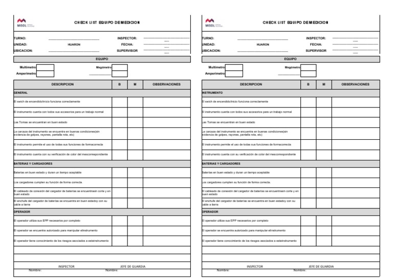 Checklist de Verificación de Equipos | PDF | Ingenieria Eléctrica ...