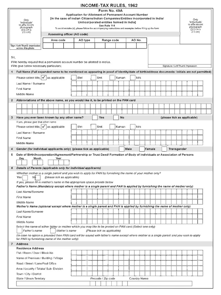 Pan Card Form PDF Identity Document