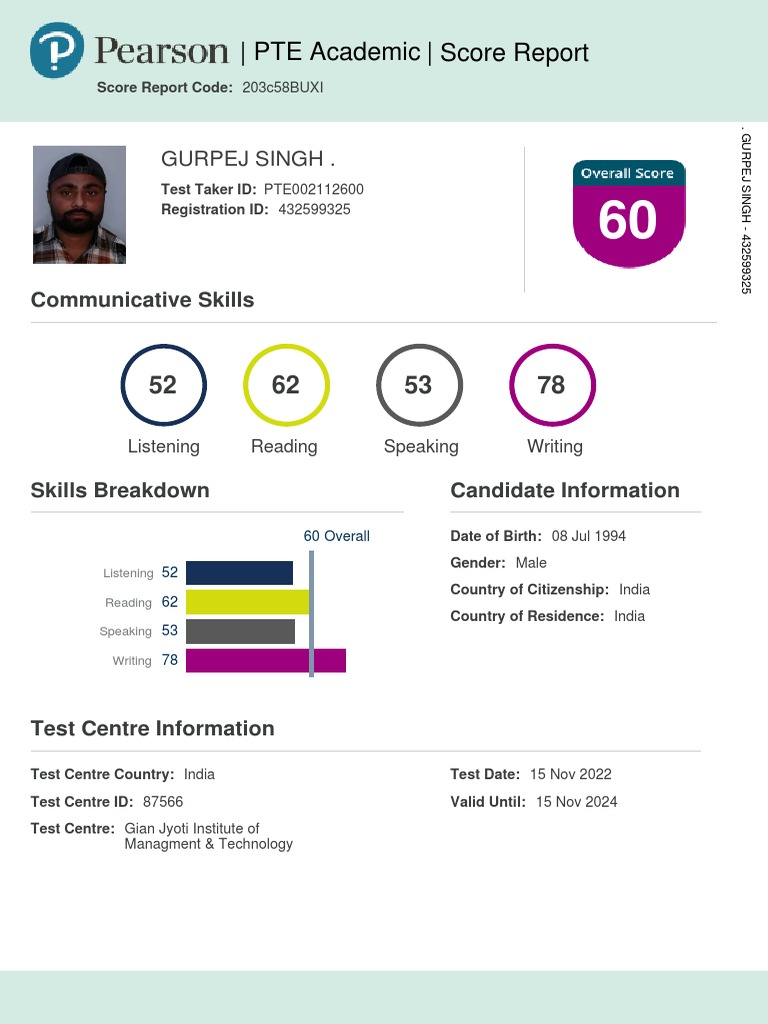 PTE Academic Score Summary | PDF