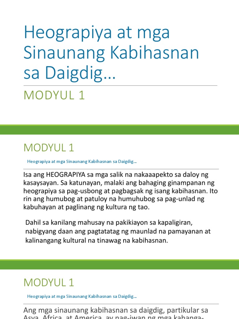 Heograpiya at Mga Sinaunang Kabihasnan Sa Daigdig : Modyul 1 | PDF