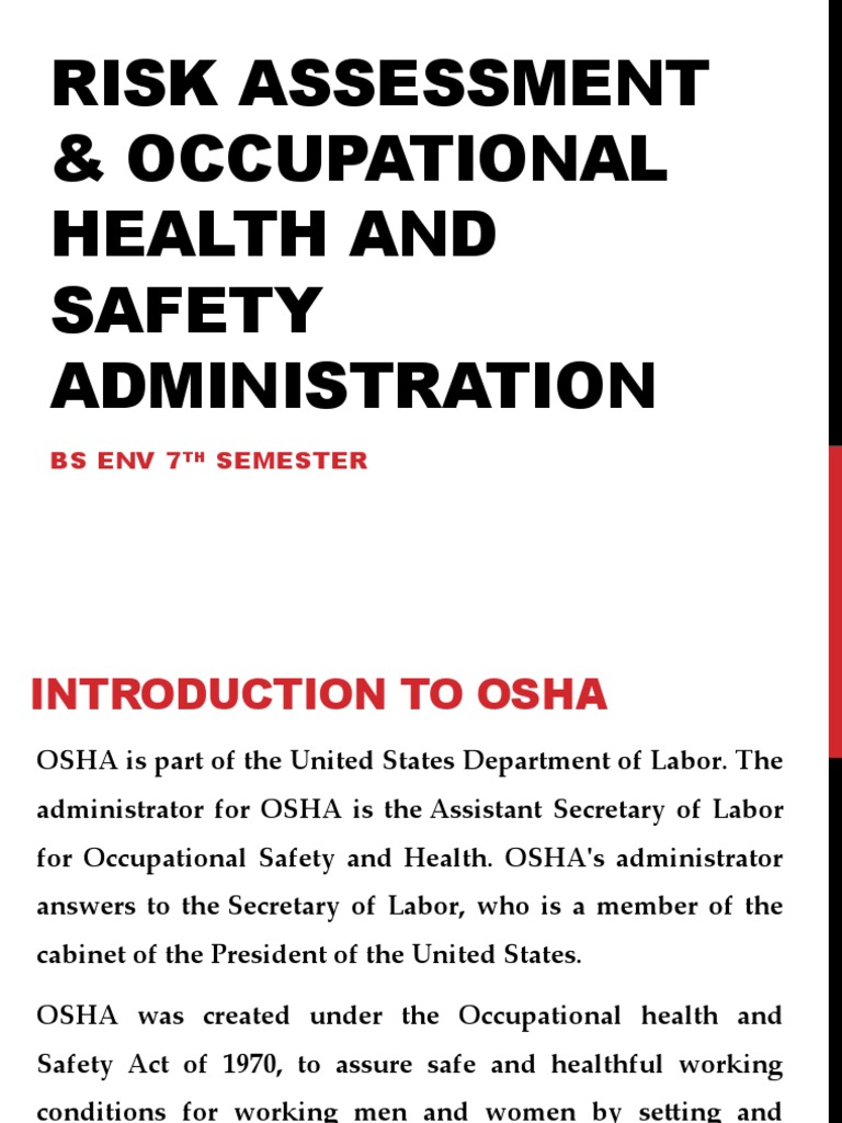 Risk Assessment & OSHA | PDF | Occupational Safety And Health ...