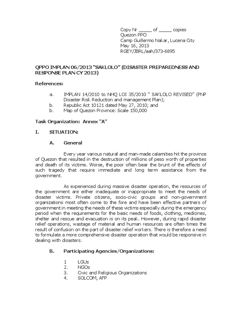 Quezon Province Disaster Response Plan | PDF | Emergency Management ...