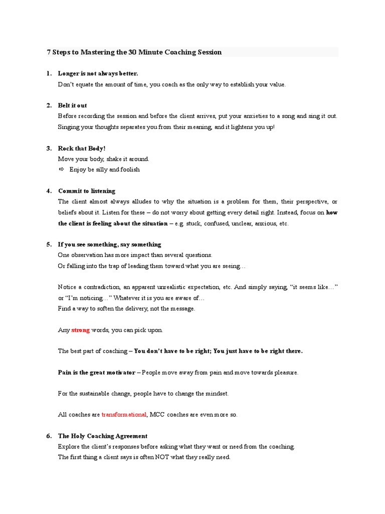 7 Steps To Mastering The 30 Minute Coaching Session | PDF