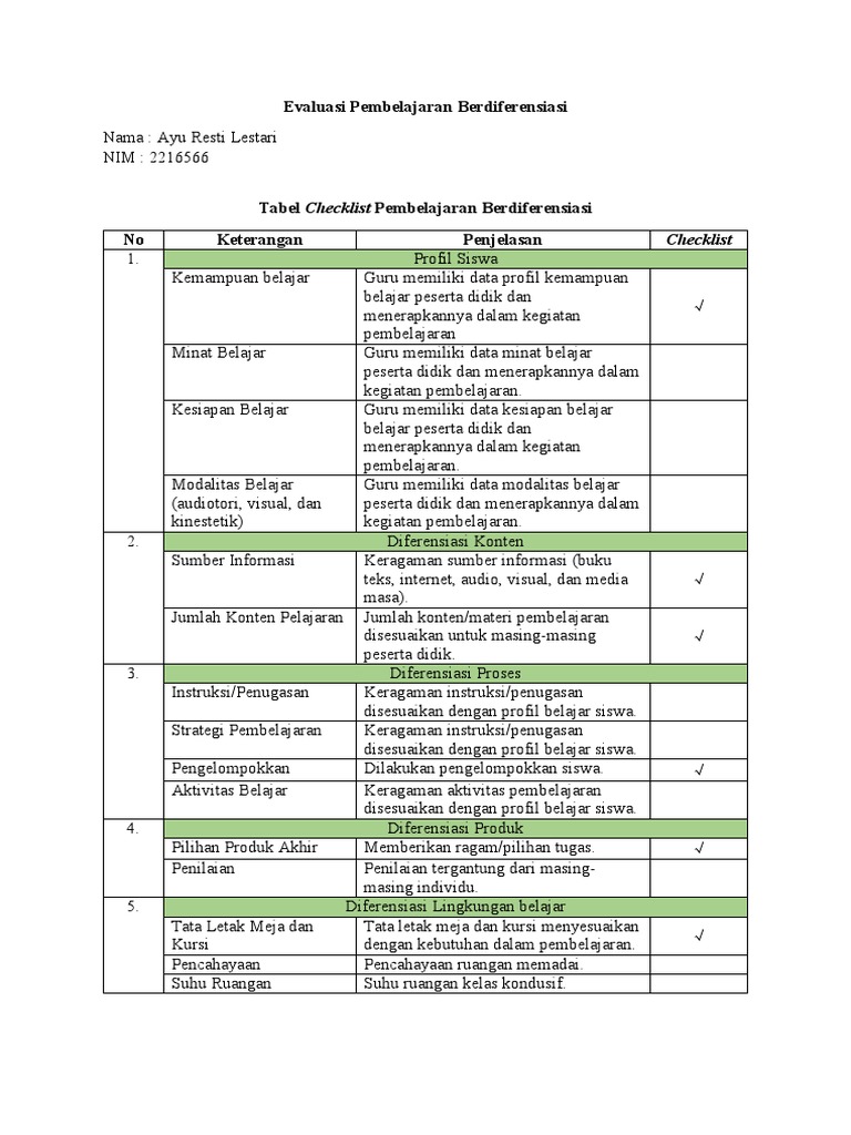 Evaluasi Pembelajaran Berdiferensiasi | PDF | Karier & Perkembangan