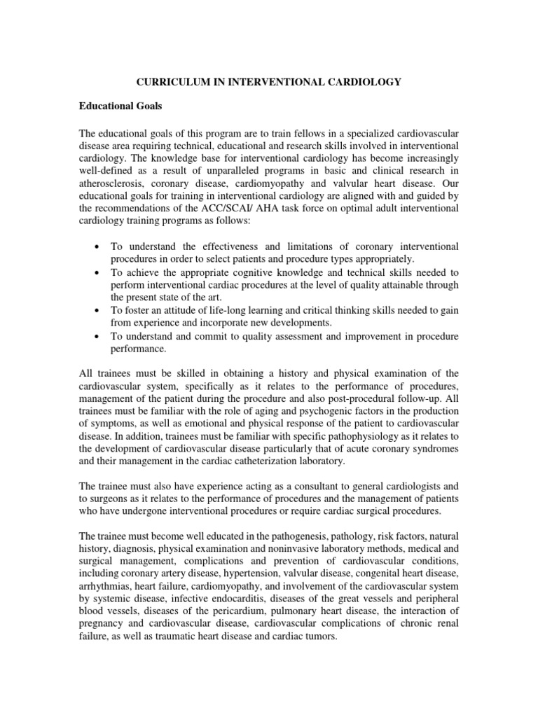Curriculum in interventional cardiology educational goals pdf