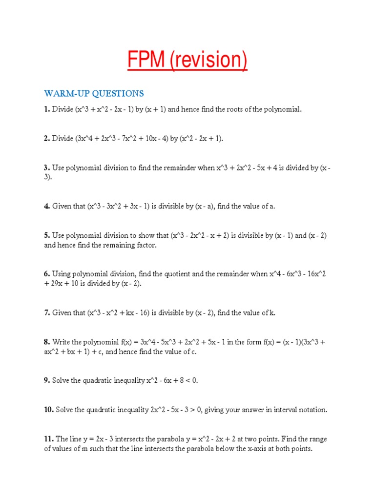 Polynomial Division and Factorization Exercises | PDF