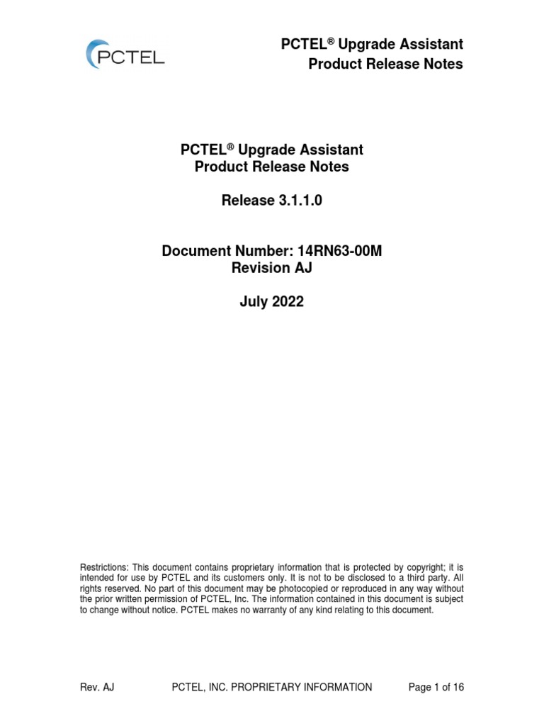PCTEL Upgrade Assistant Release Notes Rev AJ | PDF