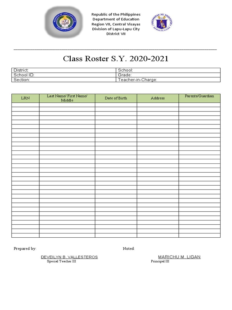 Class Roster for SY 2020-2021 | PDF
