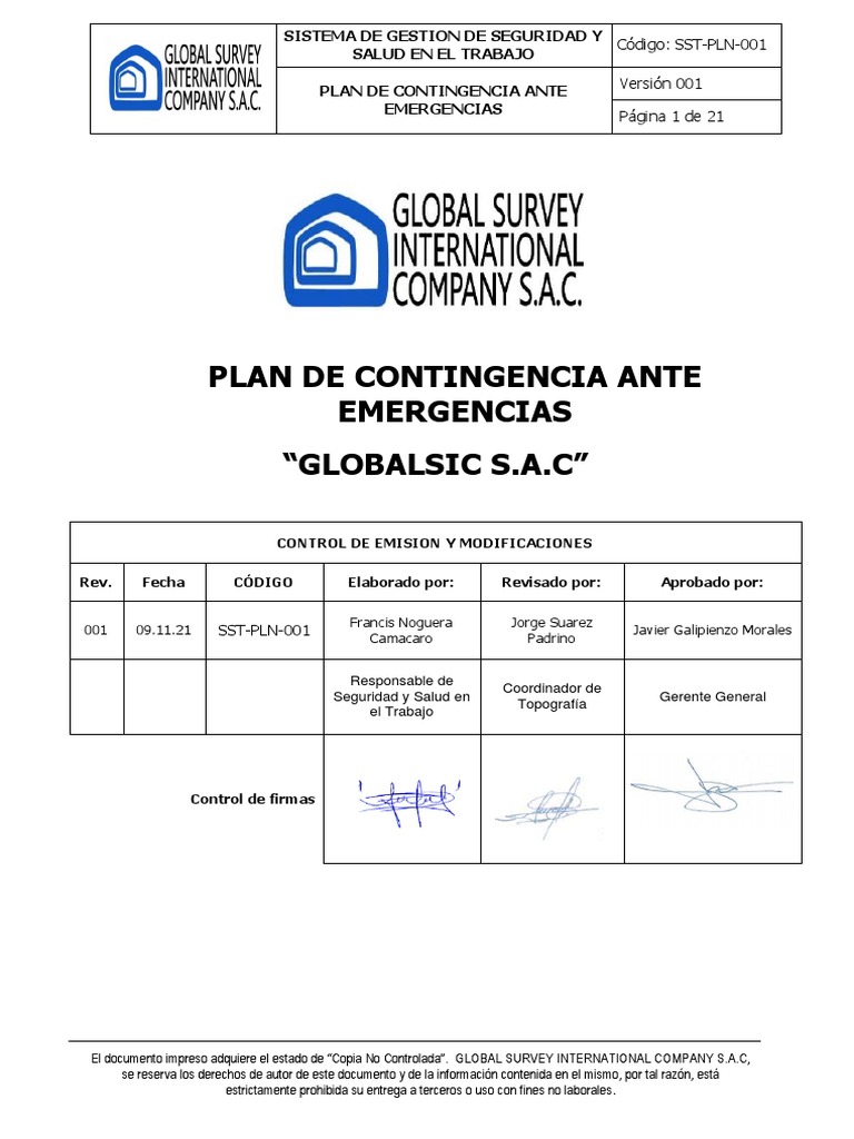 SST-PLN-001 Plan de Contingencia | PDF | Primeros auxilios | Emergencia