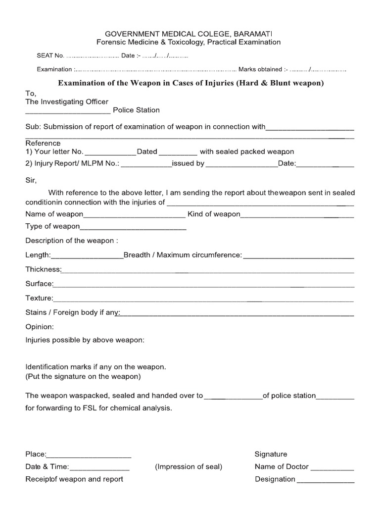 Examination of The Weapon in Case of Injuries - by Hard and Blunt | PDF