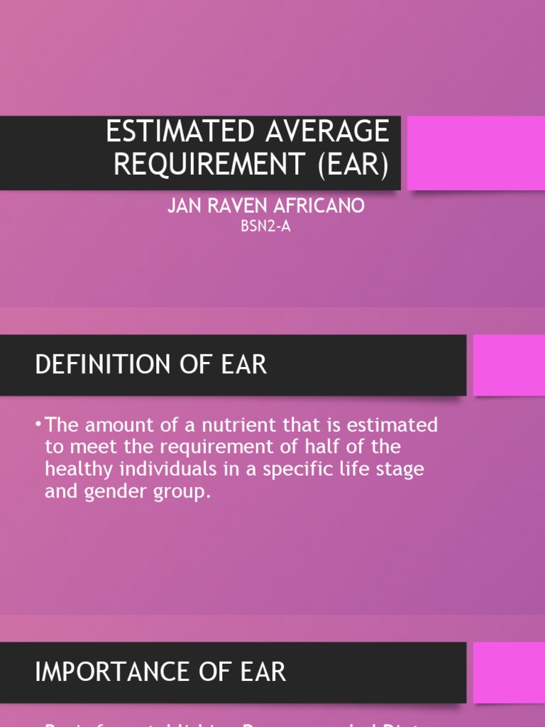 Understanding Estimated Average Requirement (EAR) | PDF | Wellness ...