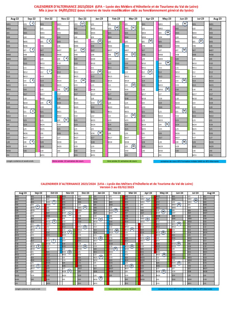 Calendrier 2023-2024