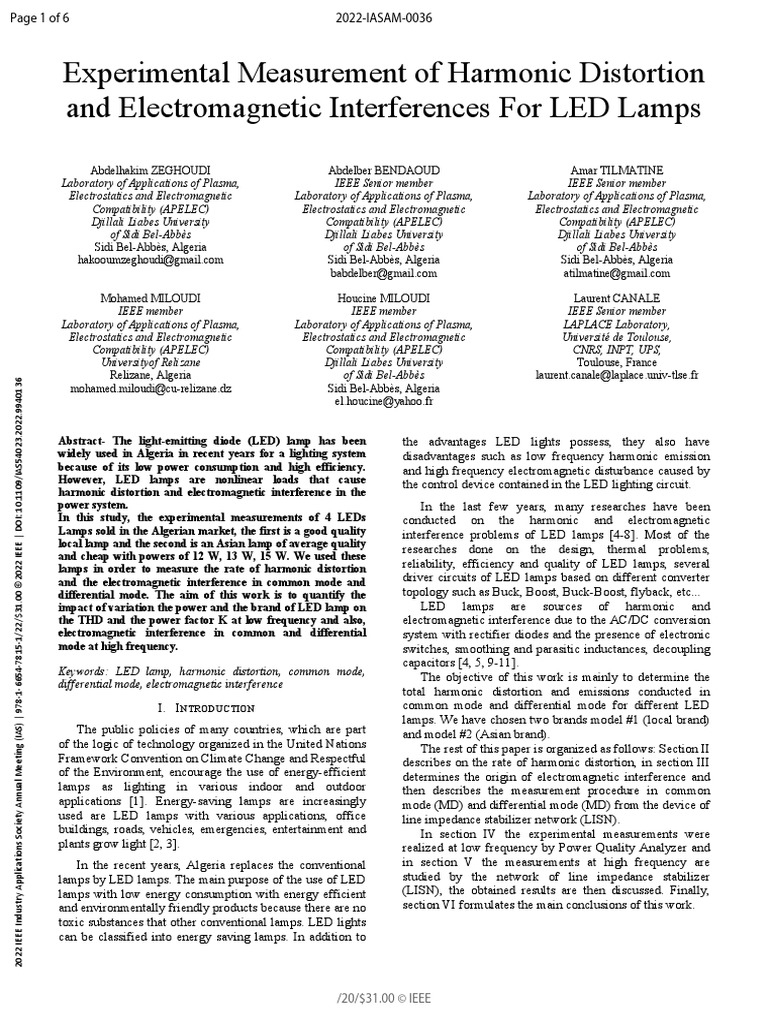 Experimental Measurement Of Harmonic Distortion And