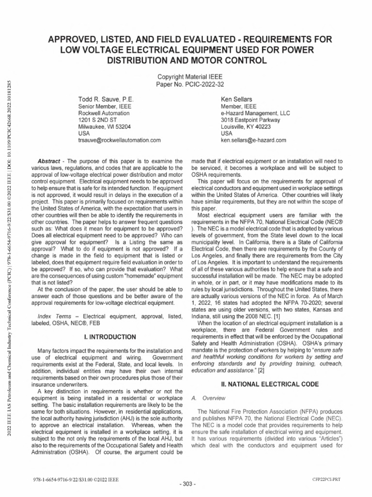 Approved, Listed, and Field Evaluated Requirements For Low Voltage